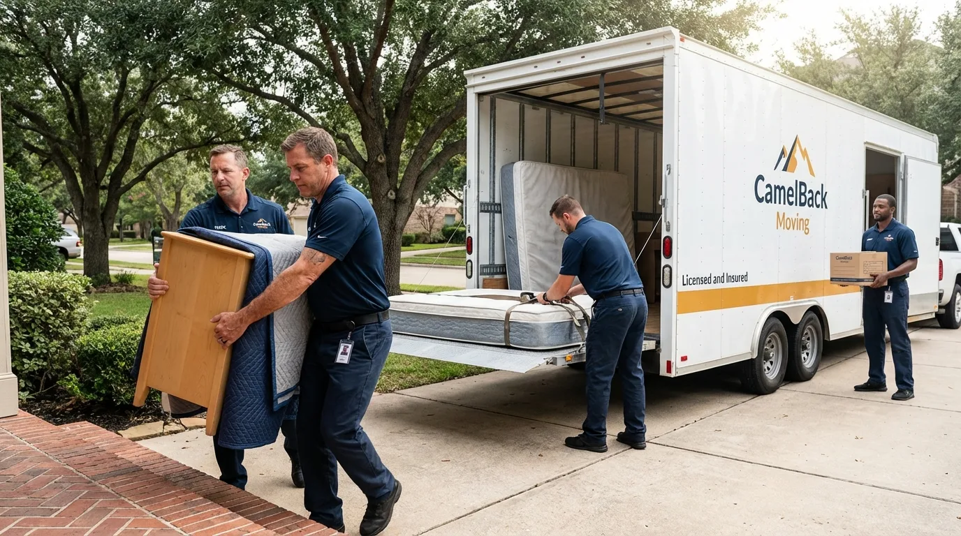 Crew loading residential truck for cross-state move from Chipley, FL